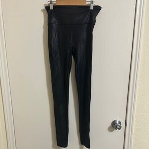 EUC Spanx Black Faux Leather Leggings Medium
